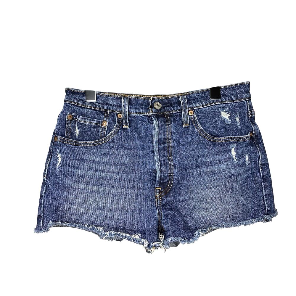 Levi's Women's 29 501 Original Fit High Rise Women's Shorts Cut Off Denim Blue